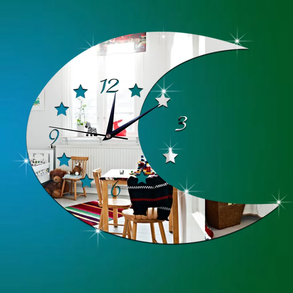 Hot sell sun the moon stars diy 3 d environmental protection acrylic mirror wall stick children like in clock | Дом и сад