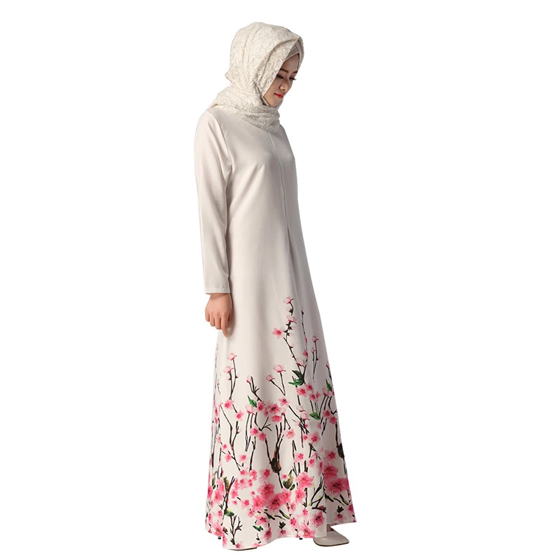 Uninice/с цветочным принтом abayas для Для женщин Изящные длинные мусульманское платье