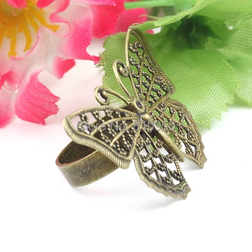 

100 Pieces/lot Brass Antique Bronze 40x25mm Butterfly Cameo Ring Settings Fashion Rings Jewelry Accessory Findings