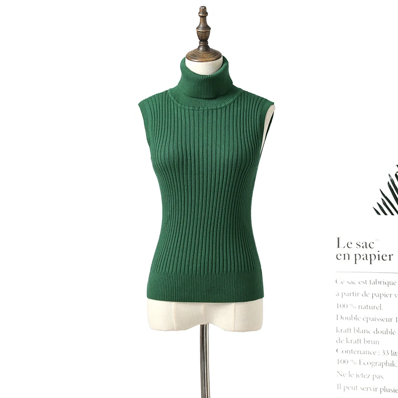 Трикотажные Свитер с воротником Осенне-зимняя Дамская обувь без рукавов жилет