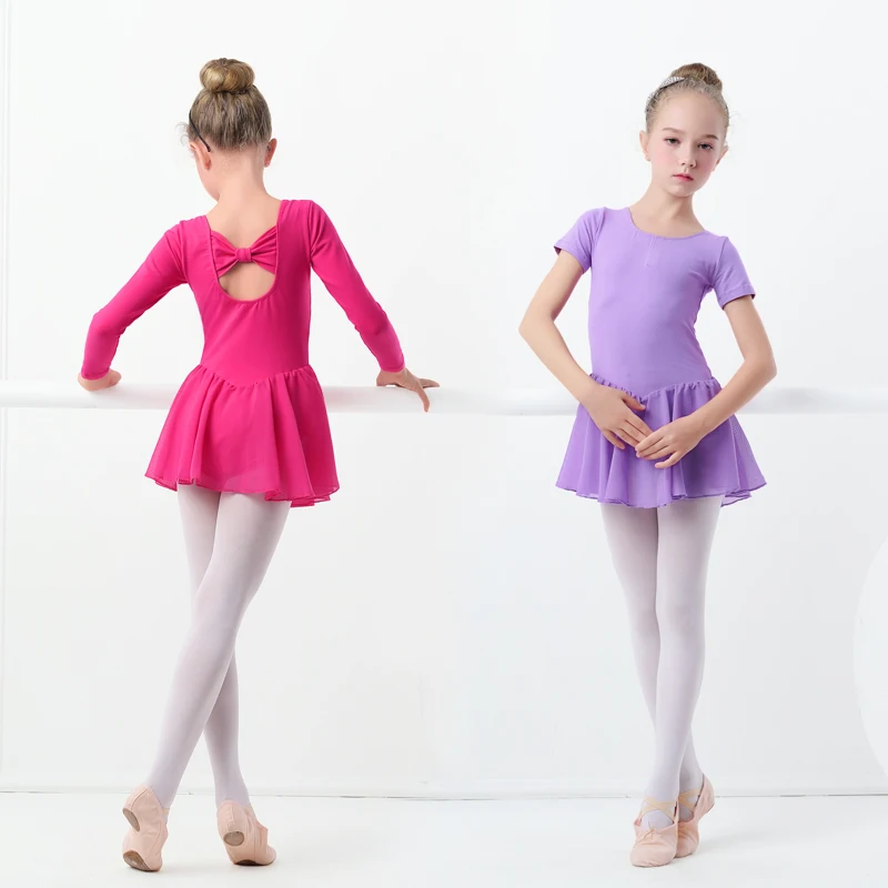Ballet Dress Gymnastics Leotards for Girls Kids Short Sleeve Ballet Dancewear Chiffon Skirts Kids Bowknot Dance Leotards