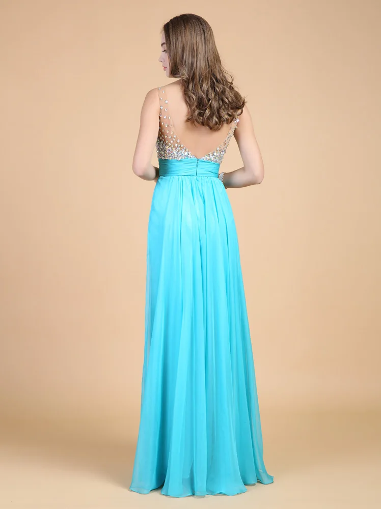 V Neck Prom dress Chiffon A Line Sleeveless Long Evening Dresses 2018 With Beading Floor Length Dress Vestido de fasta | Свадьбы и