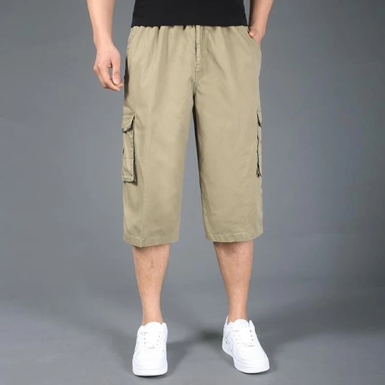 Летние мужские шорты размера плюс, xxl, 4xl, 5xl, 6xl, хлопковые повседневные шорты цвета хаки с эластичной резинкой на талии, короткие брюки в стиле хип-хоп, большие