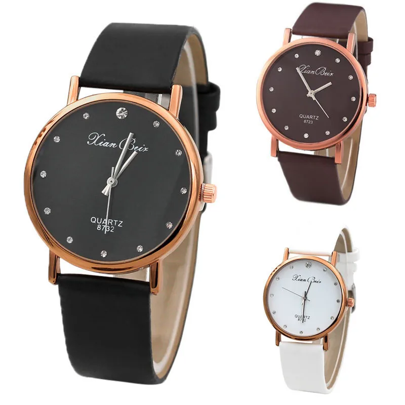 

2019 Fashion Style Women's Diamond Case Leatheroid Band Round Dial Quartz Wrist Watch erkek kol saati ladies watch gifts