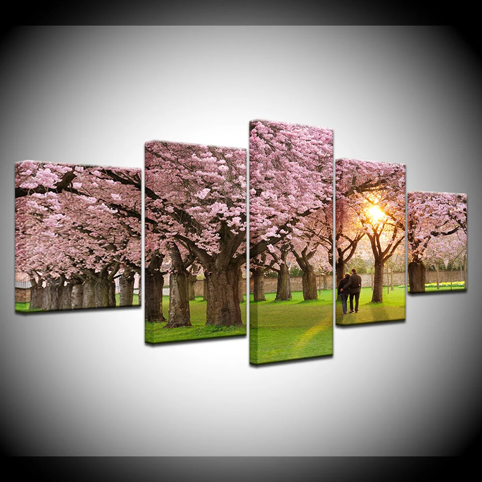 

5 Panel/piece HD Print romantic The cherry blossom Landscape modern wall posters Canvas Art Painting living room decoration