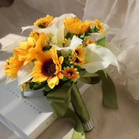 yellow sunflowerscala lily buque de noiva bouquets for brides brooch wedding outside wedding artificial wedding flowers