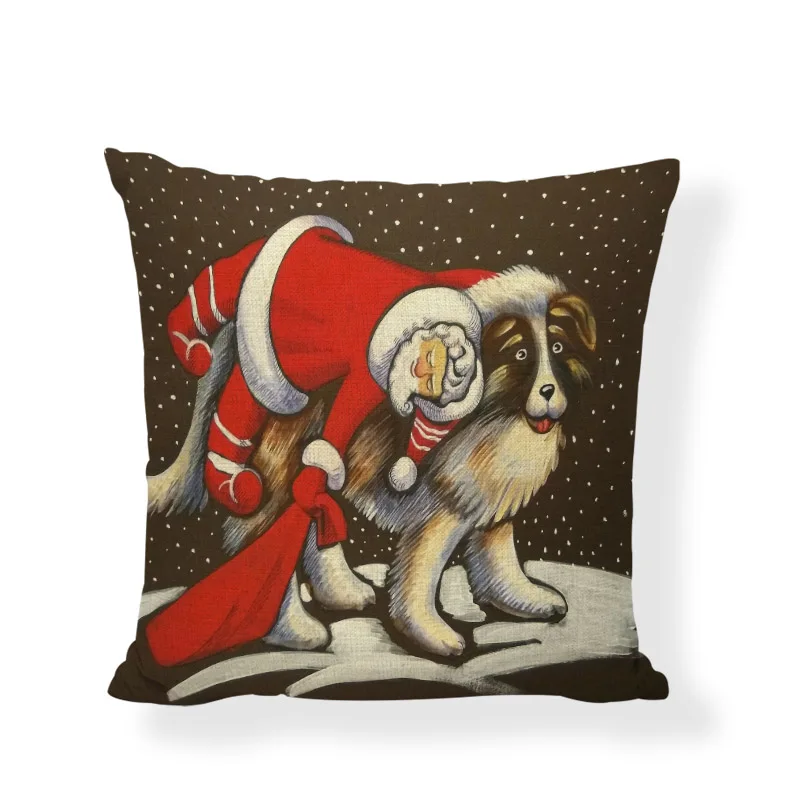 Наволочка на подушки Merry Christmas 45x45 см Санта Клаус милая собака автомобиль домашняя