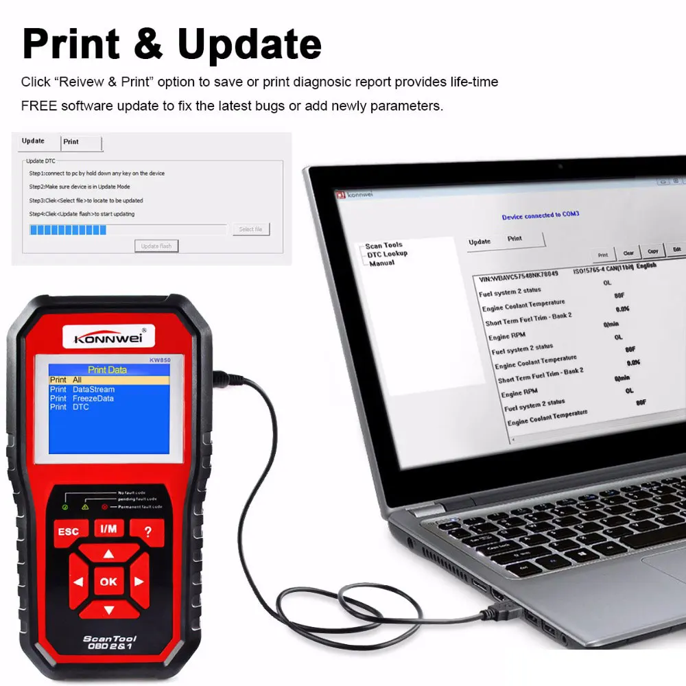 Лучший OBD 2 Autoscanner OBD2 сканер KONNWEI KW850 полный ODB2 поддерживает многоязычный ODB