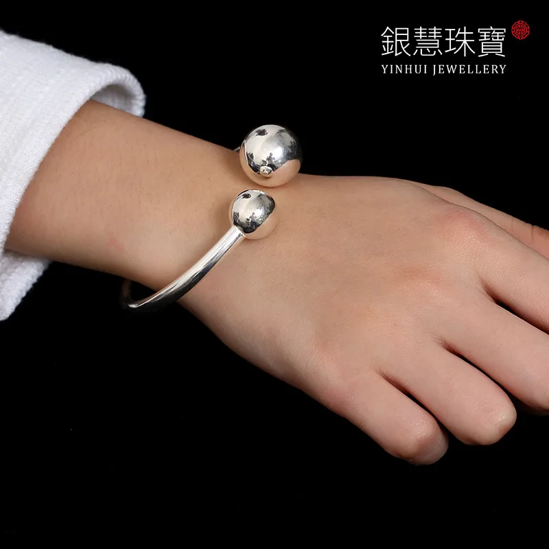 2018 Hot Sale S925 Pure Silver Han Edition Fashion Bracelets Smooth Sphere Contracted Open Ms Blasting Agent Wholesale | Украшения и