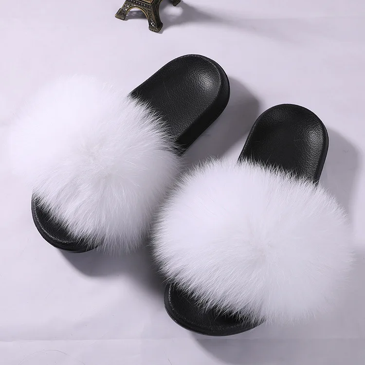 2018 Slipper For All Seasons Woman Fox Fur Slides Fluffy Real Hair Slippers Flat Non Slip Indoor Flip Flops Casual Furry Sandals | Обувь