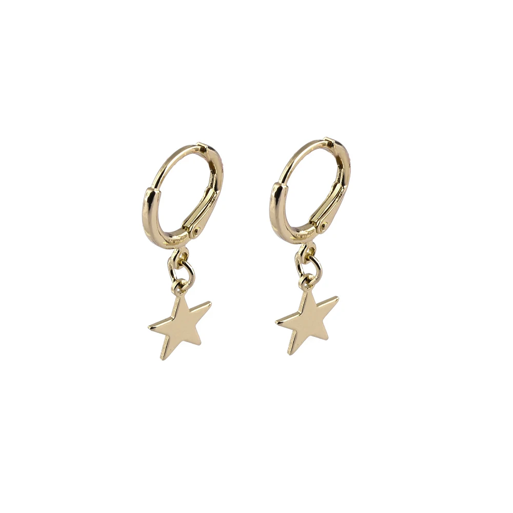 1Pair Small Star Moon Hoop Earrings Gold Color Simple Ear-cuffs Ear Piercing Huggie Earring Tools Jewelry Accessories for Women | Украшения