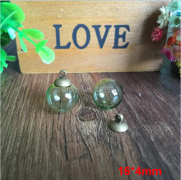 Бесплатная доставка 100 комплектов в партии 16 мм зеленый стеклянный шар с 4