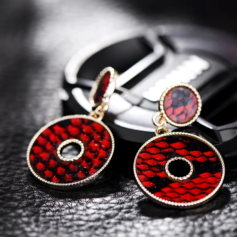Панк 5 цветов геометрические змеиная кожа двойные круглые Висячие серьги для
