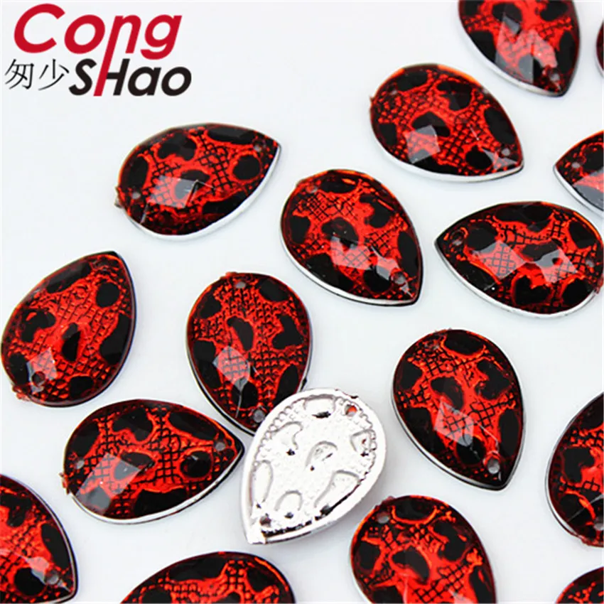 Cong Shao 100PCS 13*18mm Drop Stones And Crystals Acrylic Rhinestone Trim Flatback Sewing 2 Hole DIY Costume Craft Button CS195 | Дом и сад