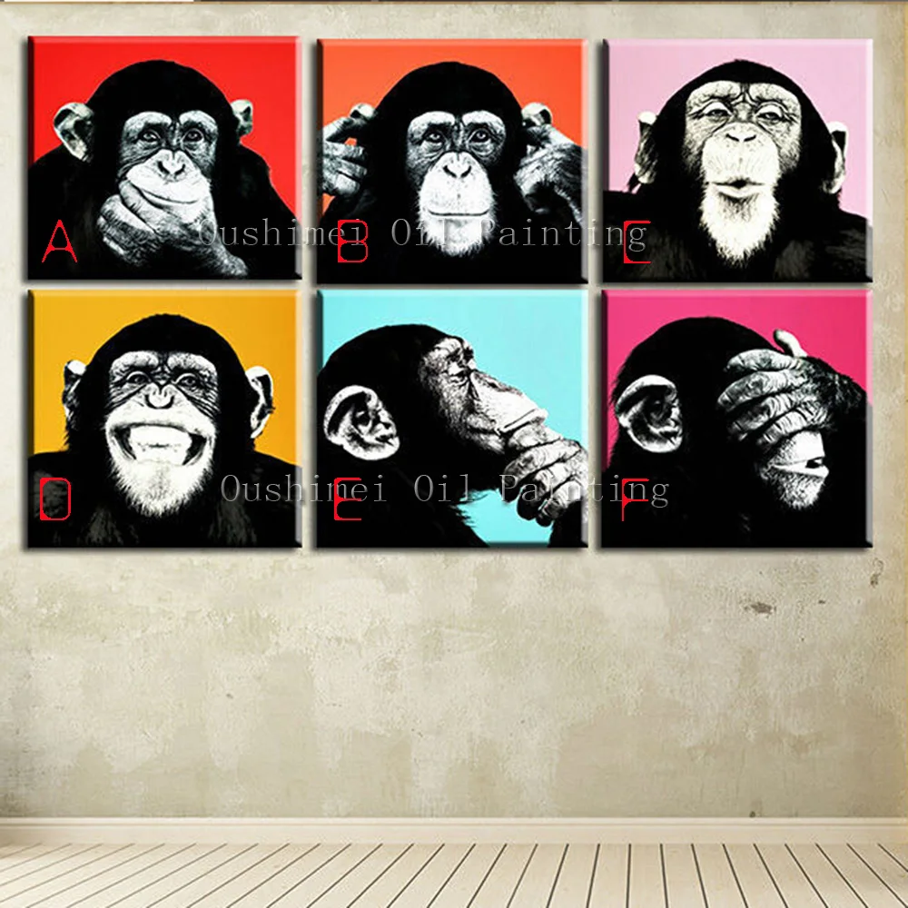 

New Hand Painted Modern Funny Orangutans Picture on Canvas Animals Painting Hang Paintings For Decor Monkey Wall Oil Painting