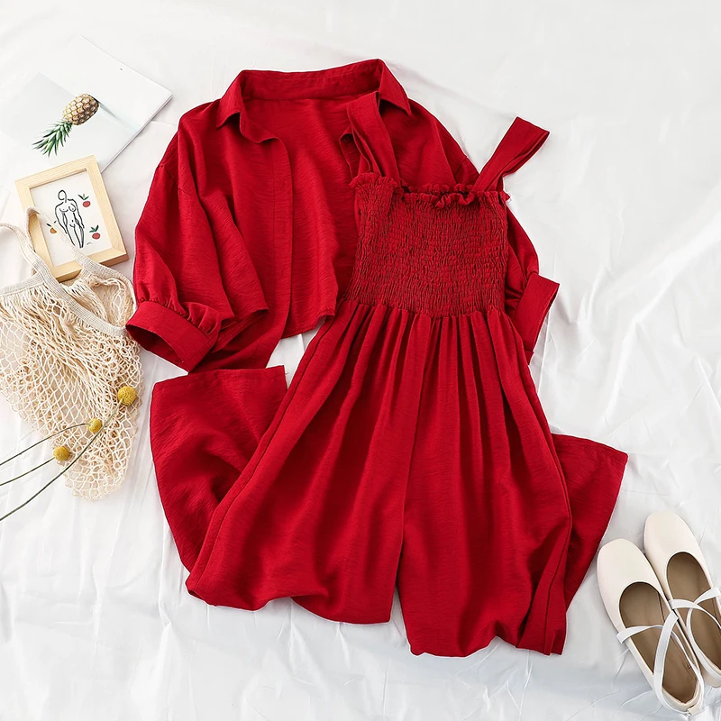 ALPHALMODA летняя свободная короткая Солнцезащитная куртка + Suspending Rompers Женский