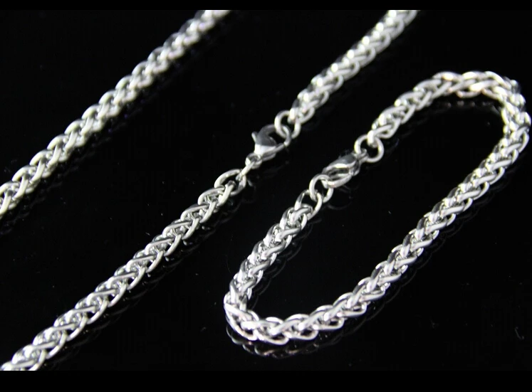 Один набор из нержавеющей стали ювелирный пшеничная коса цепочка ожерелье и