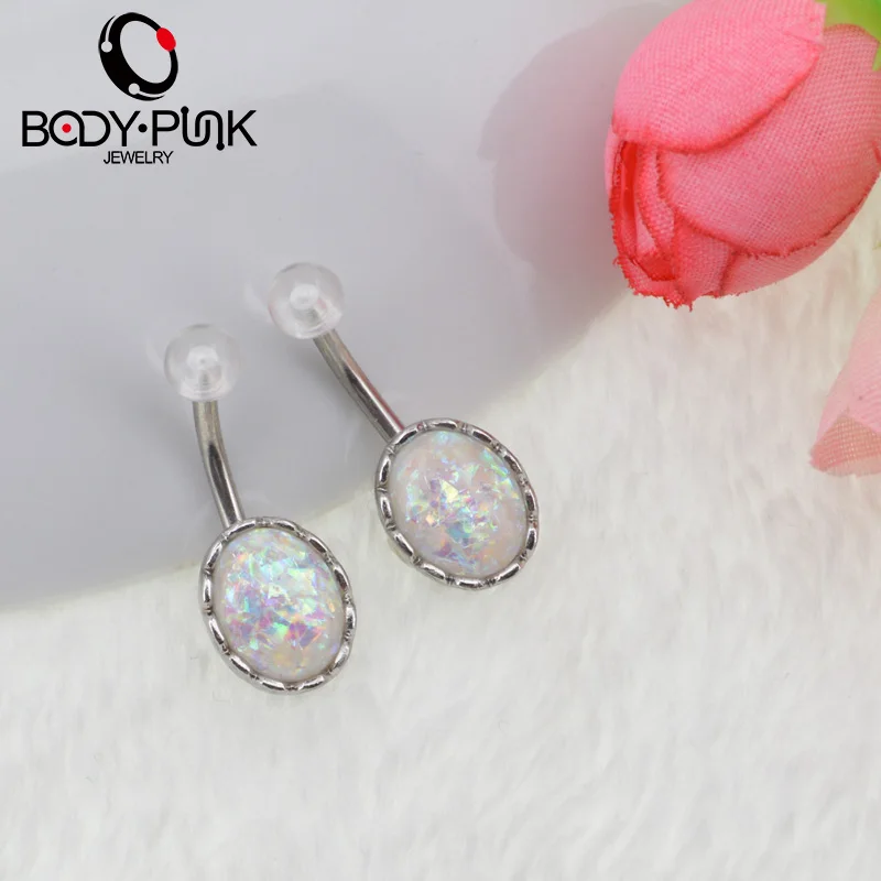 Тело Панк Лето белый опал пупка штанга для пирсинга кольцо на пуговицах Женский