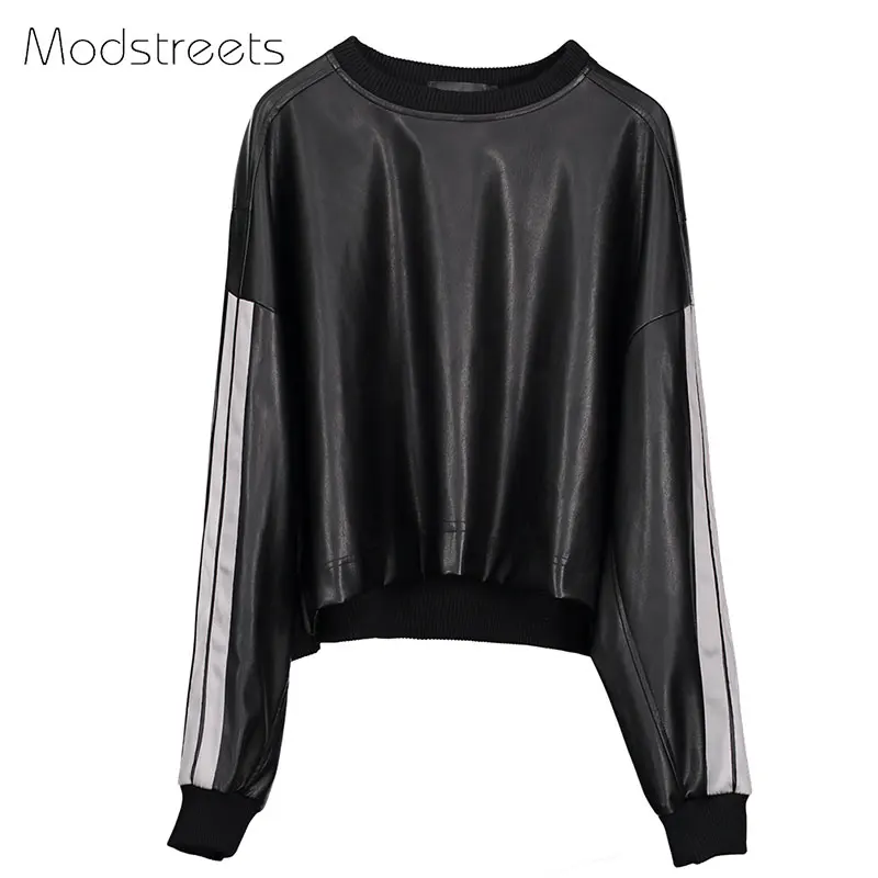 Женские толстовки с капюшоном Modstreets черные из искусственной кожи длинным