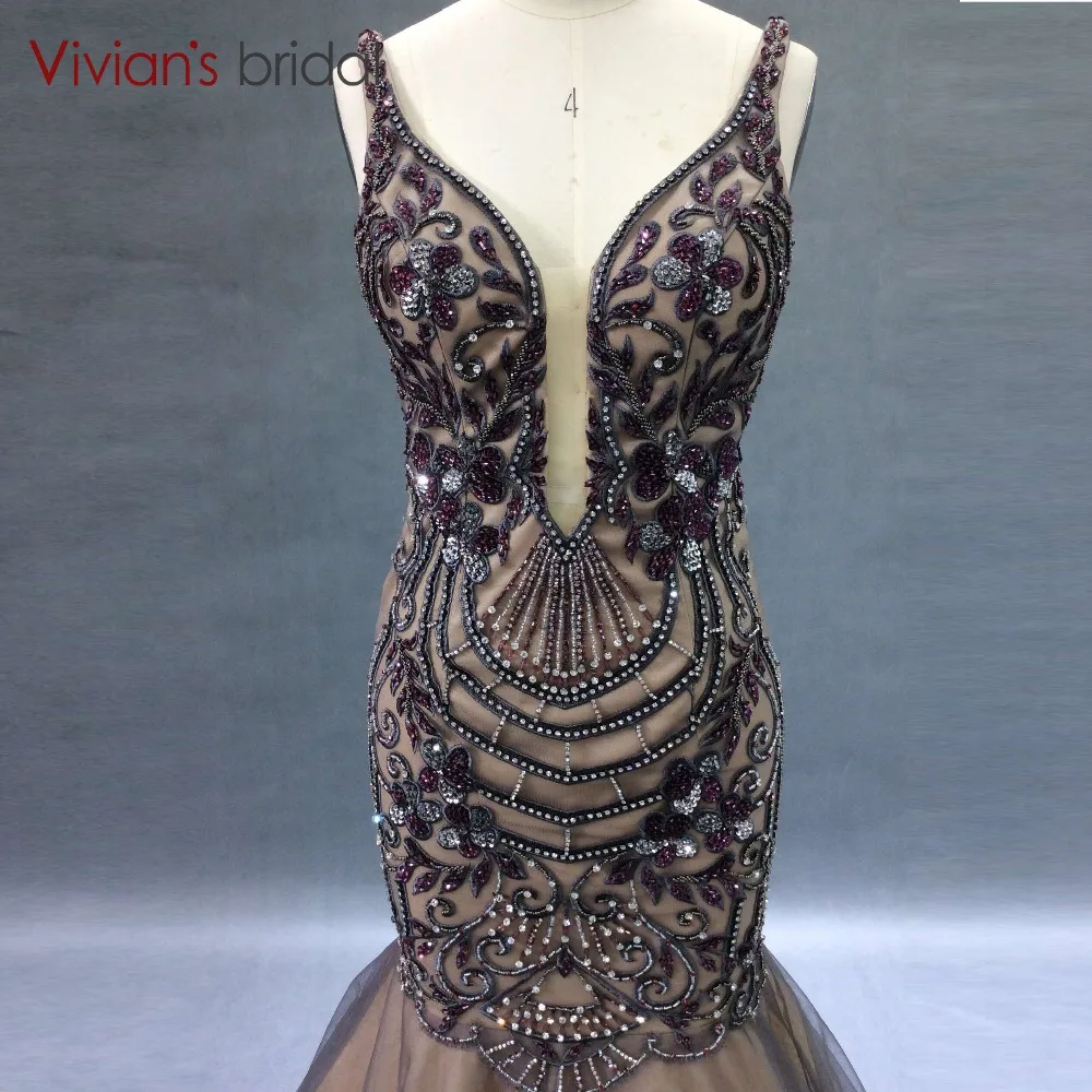 Русалка Вечерние платья Длинные Vivian's Bridal Спагетти ремень V шеи вечернее платье