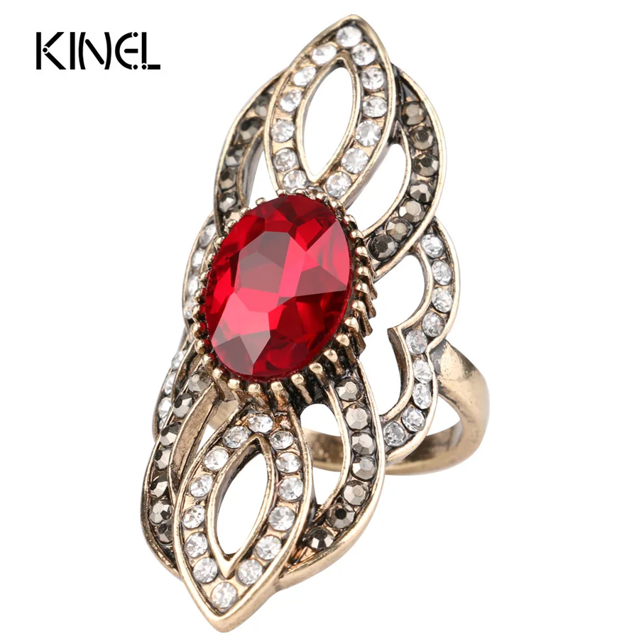 Модные красные циркониевые кольца Kinel для женщин искусственное золото Винтажные