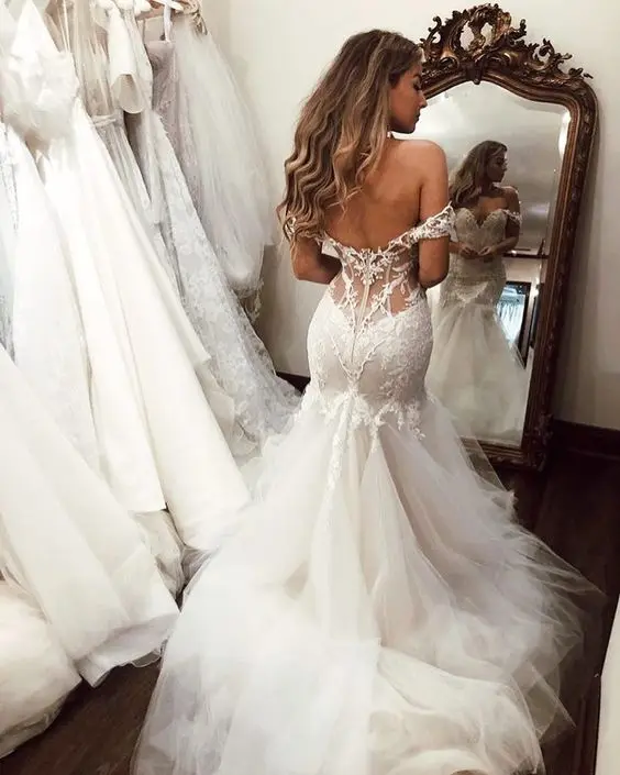 Robe De Mariage свадебные платья русалки с открытой спиной и открытыми плечами 2019