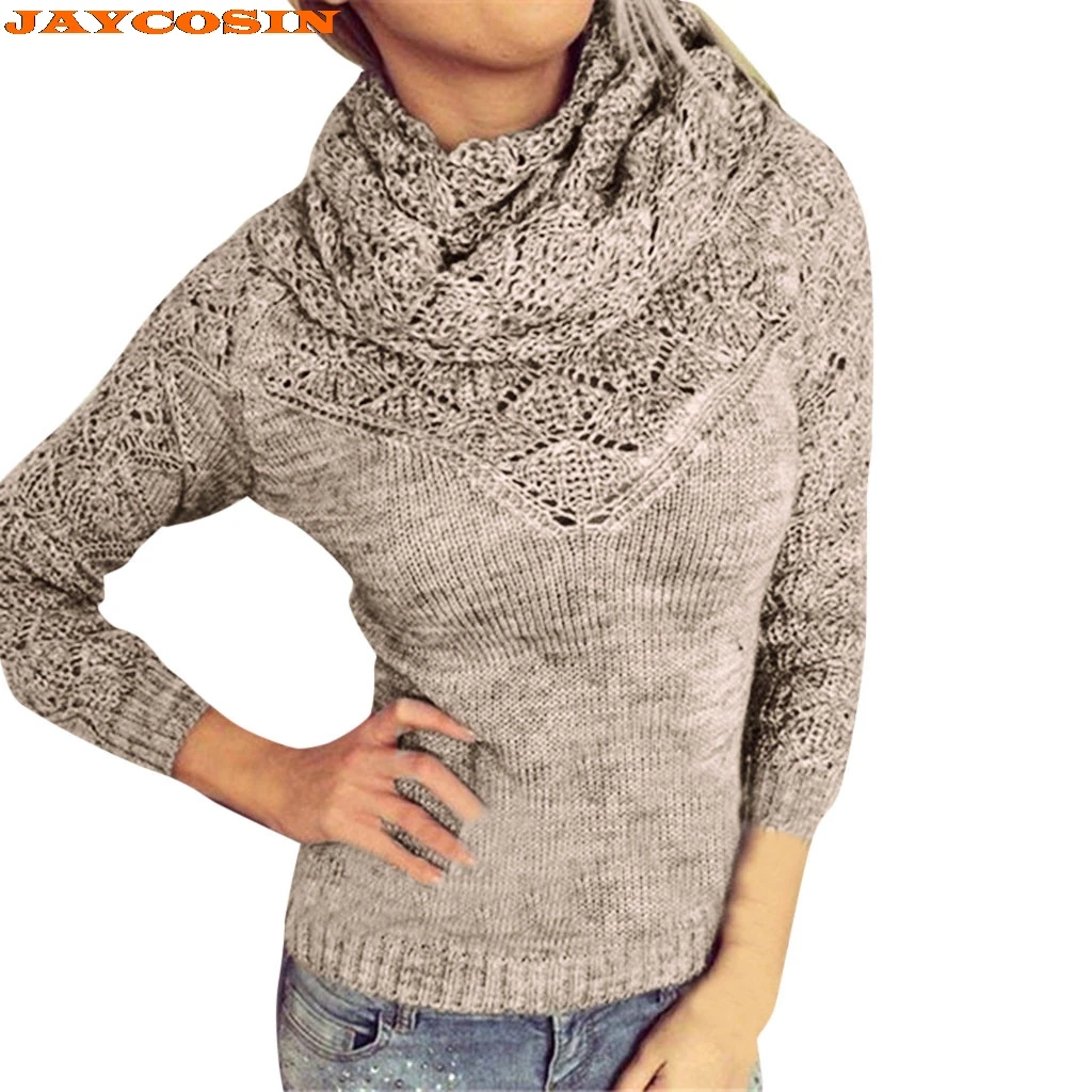 JAYCOSIN Hot Fashion Design Women Casual Turtleneck Long Sleeve Solid Hollow Out Sweater Pullovers High Quality New | Женская одежда