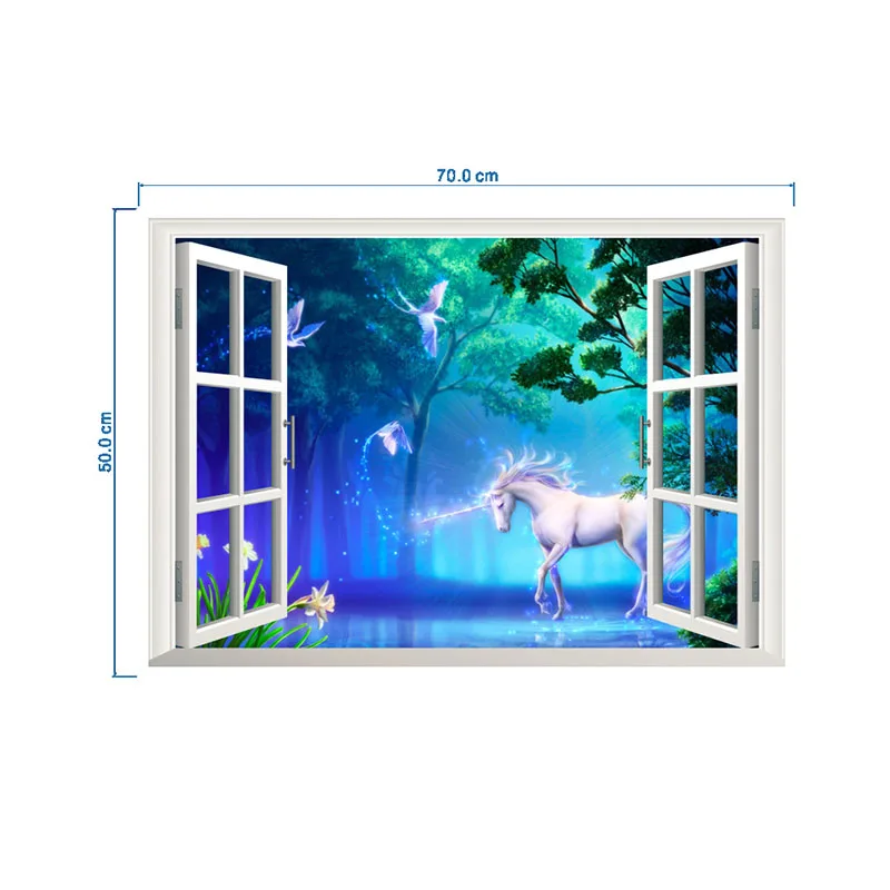 

3D Removable Forest unicorn 3D Window Scenery Wall Sticker Home Decor Decals Mural Waterproof Art Wall Paper Poster