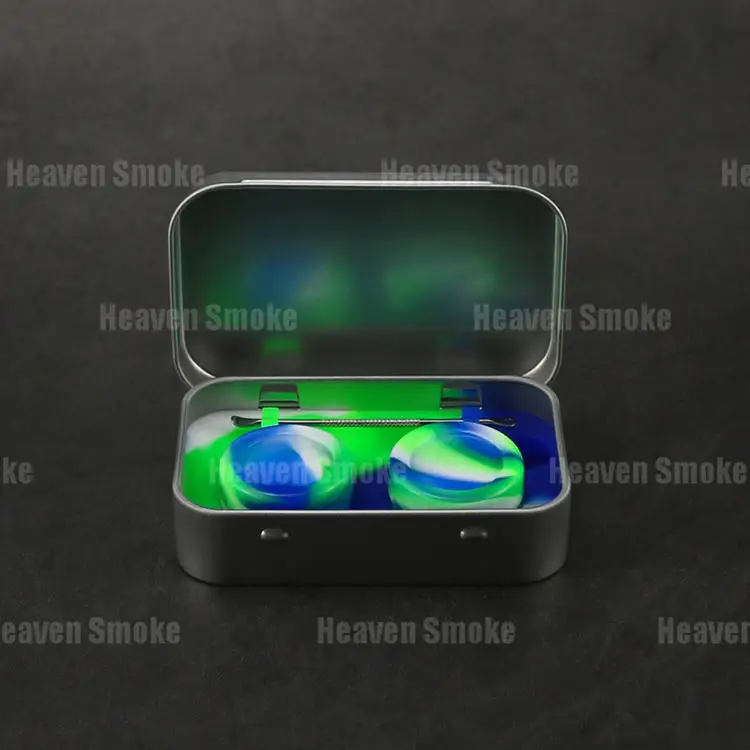 blue-white-green 1 комплект* жестяная коробка 2*5 мл силиконовый для воска масла контейнер 4 в 1 комплект антипригарный Dab BHO банки для концентрата с титановым Dab инструмент - Цвет: blue-white-green