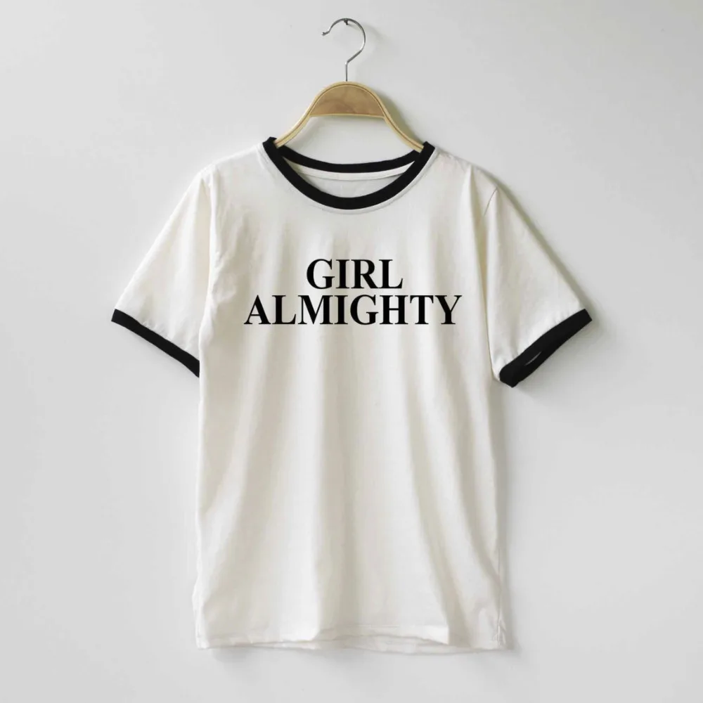 

Женская футболка размера плюс Girl с надписью Almighty, хлопковая забавная Повседневная белая футболка