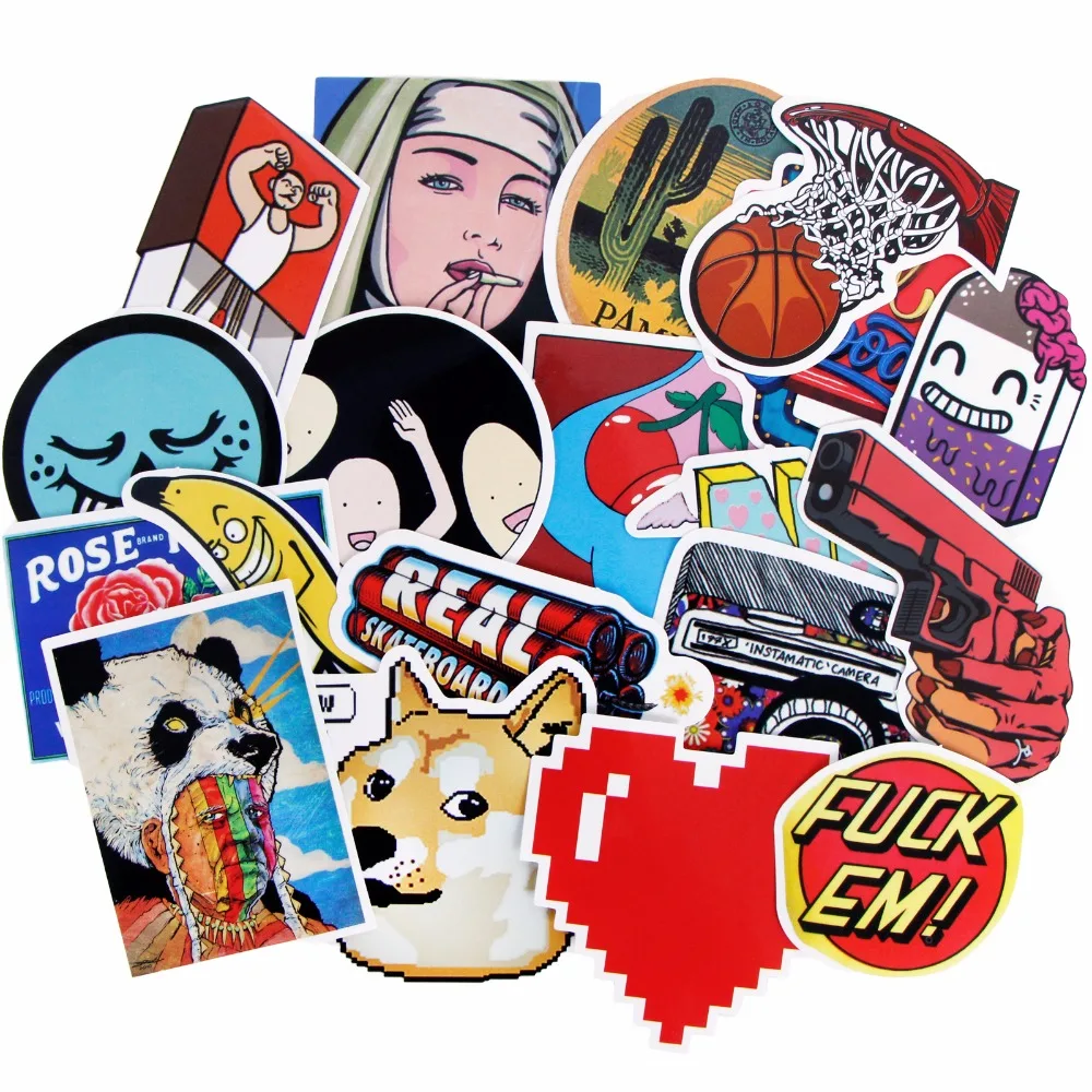 100 Pcs Mixed Single Sticker Waterproof Home Decor Doodle Laptop Motorcycle Bike Travel Case Decal Toy Accessories Funny | Игрушки и