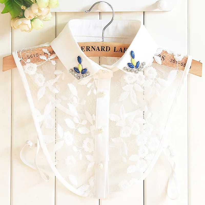 Fake Collar Cols Faux Chemisier Removable accessory False Shirt Women Rhinestones tip collar white Chiffon Lace Bluz |