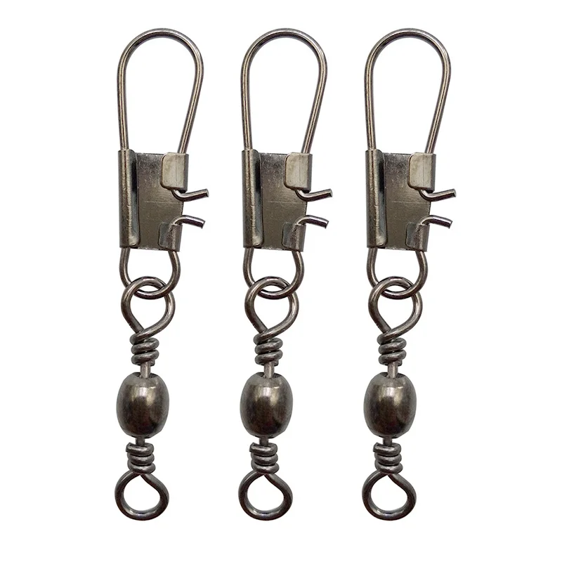 100pcs Barrel Fishing Swivel With Interlock Snap Black Swivels Hard Lure Connector Size 4 6 8 9|reel reel|reel trollingreel to reel parts |
