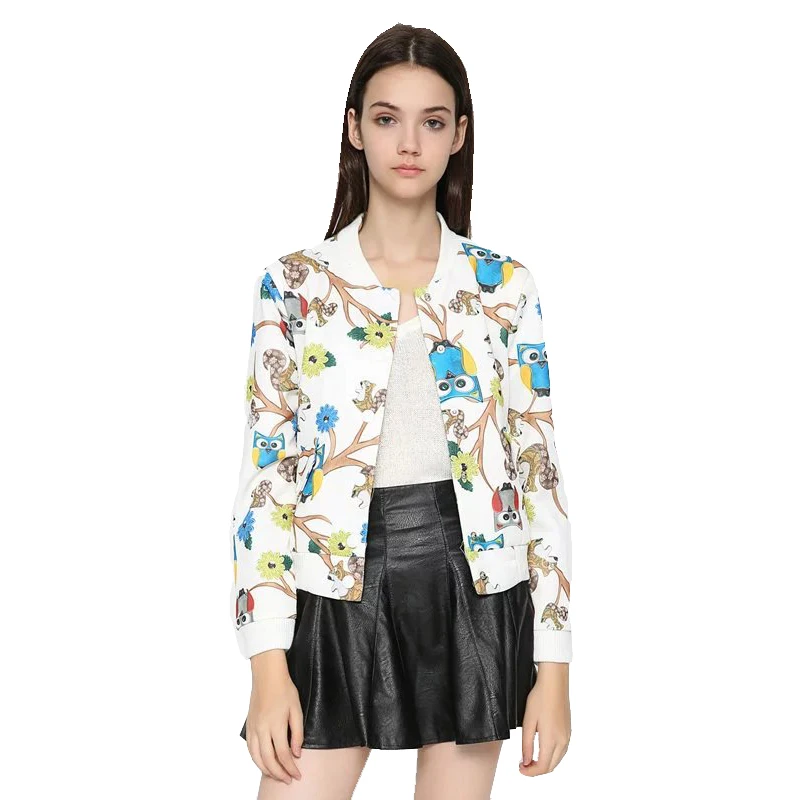 Женская укороченная куртка на молнии хлопковая куртка-бомбер с принтом Совы в