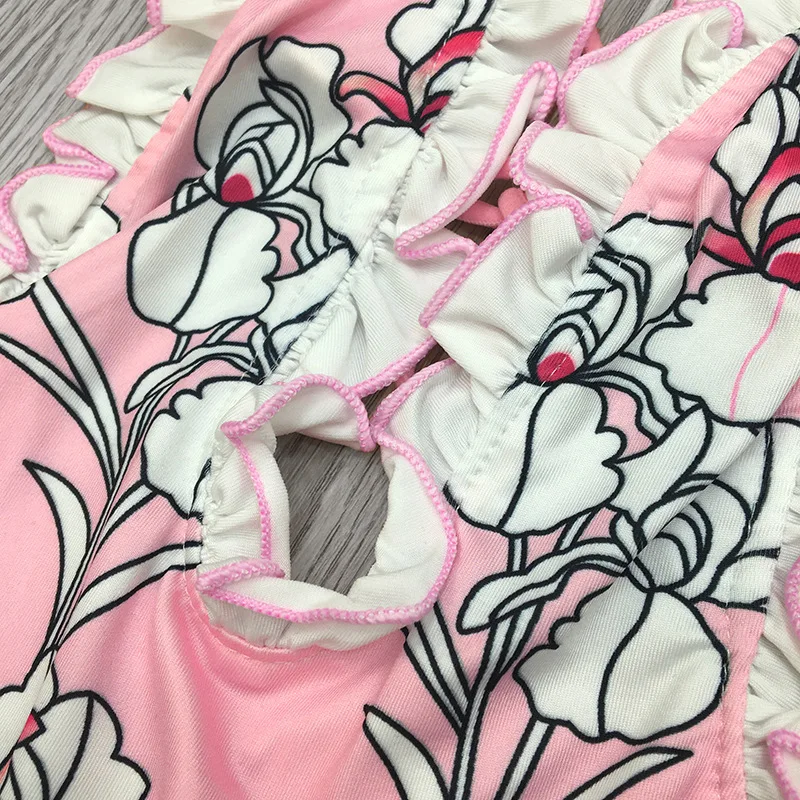 Ins/Новинка летняя одежда для маленьких девочек с завязками и на шее кружевной