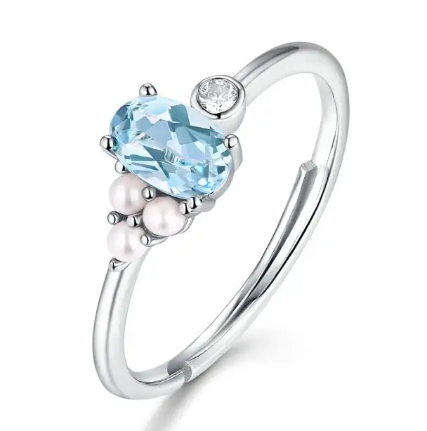 topaz ALLNOEL, настоящее 925 пробы, серебряные кольца для женщин, натуральный голубой топаз, розовая роза, кварц, жемчужные кольца, свадебные ювелирные украшения - Цвет камня: topaz