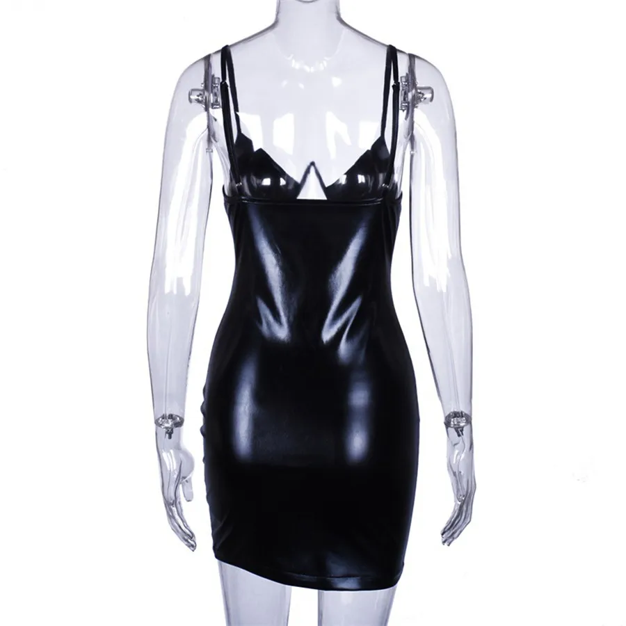 

Sexy Short Dress Bodycon Backless Spaghetti Straps V-Neck Hollow Out Dress Black Solid 2019 Summer Women Party Dresse Vestido