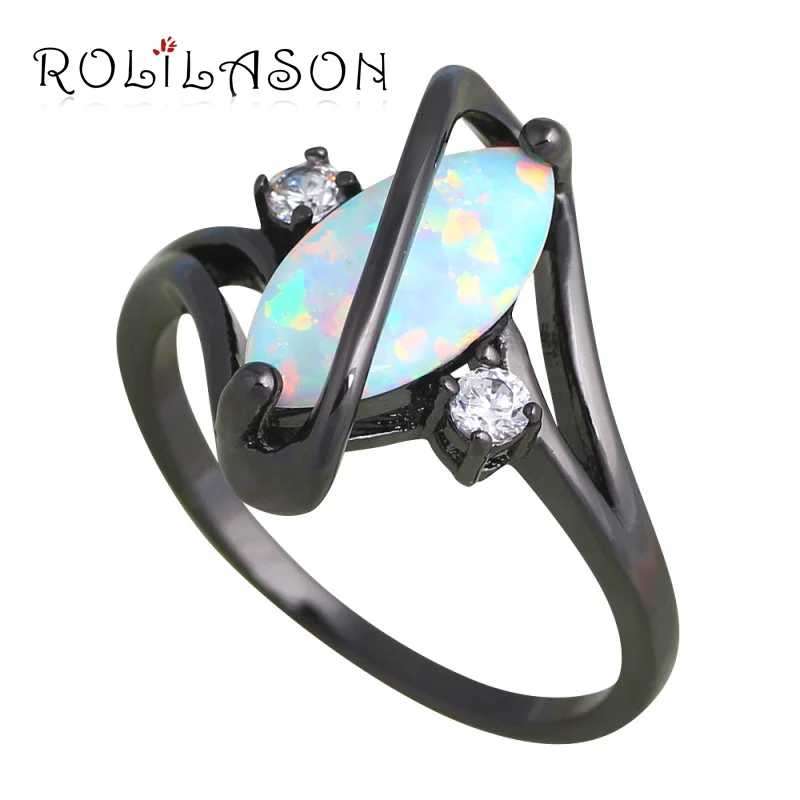 Брендовые кольца ROLILASON для женщин с белым огненным опалом черным золотым тоном