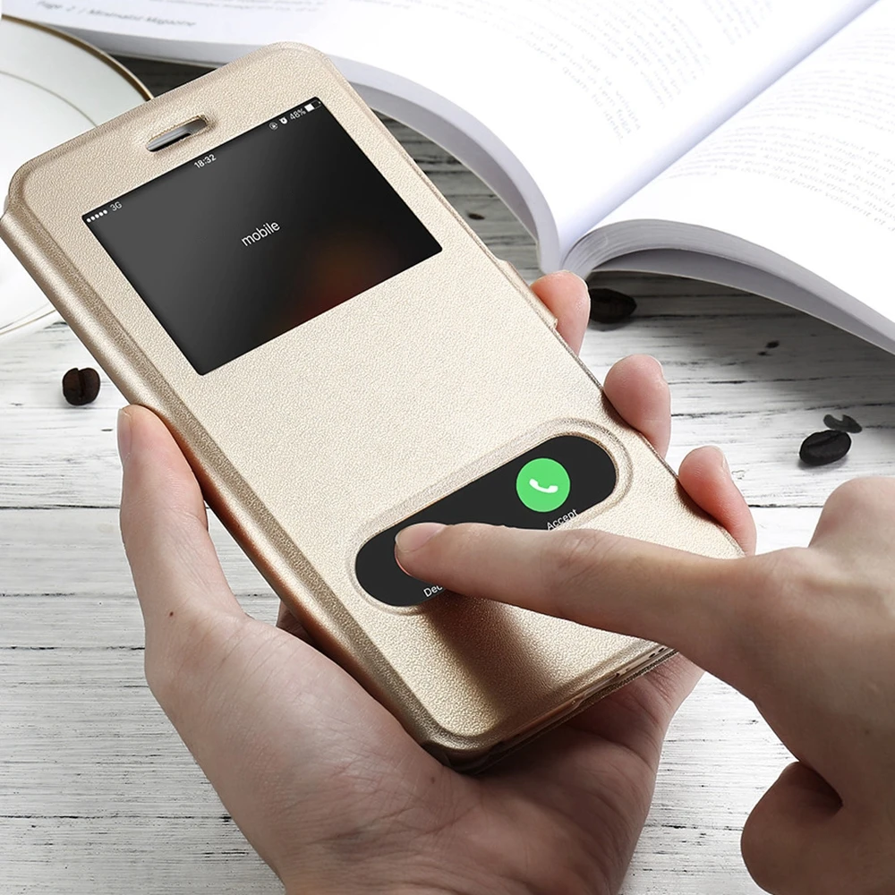 Kisscase Smart Window View Case для iPhone 6S 6 7 8 Plus Magnetic Double Smart Leather Flip Cases для iPhone 5S 5 SE Shell Funda чехол на айфон 5s чехол на айфон 7 чехол на айфон 6 чехол на айфон 6s чехол на айфон 8