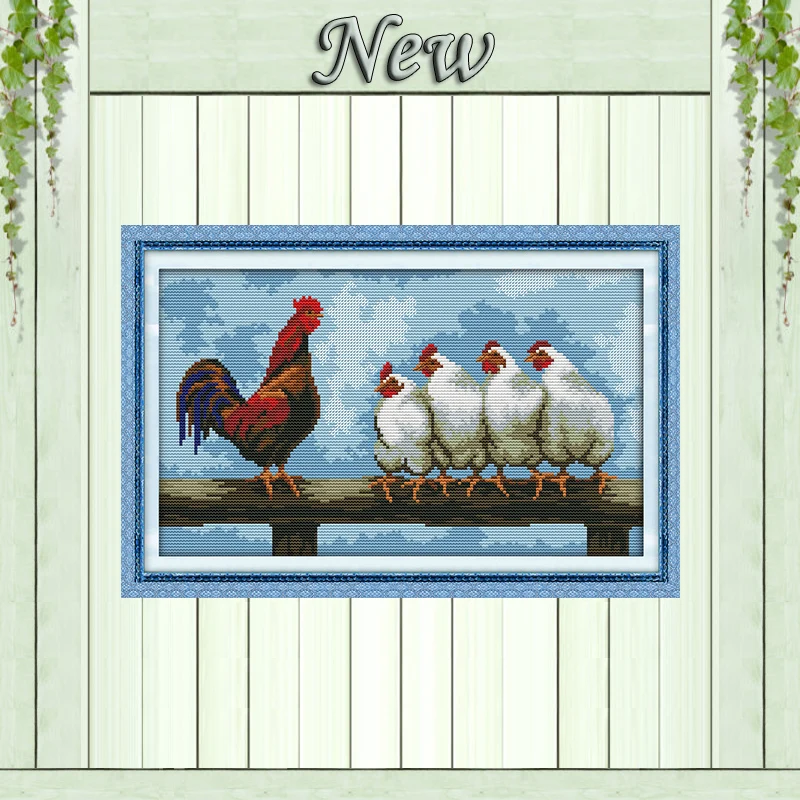 

Line up Cock cartoon decor painting counted printed on canvas DMC 14CT 11CT Chinese Cross Stitch Needlework Sets Embroidery kits