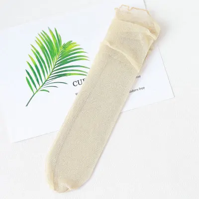 beige 7 цветов. Женские новые свободные блестящие носки. Тонкие Серебристые блестящие сетчатые носки. Сексуальные женские Ретро газовые сетчатые носки Sox Meias - Цвет: beige
