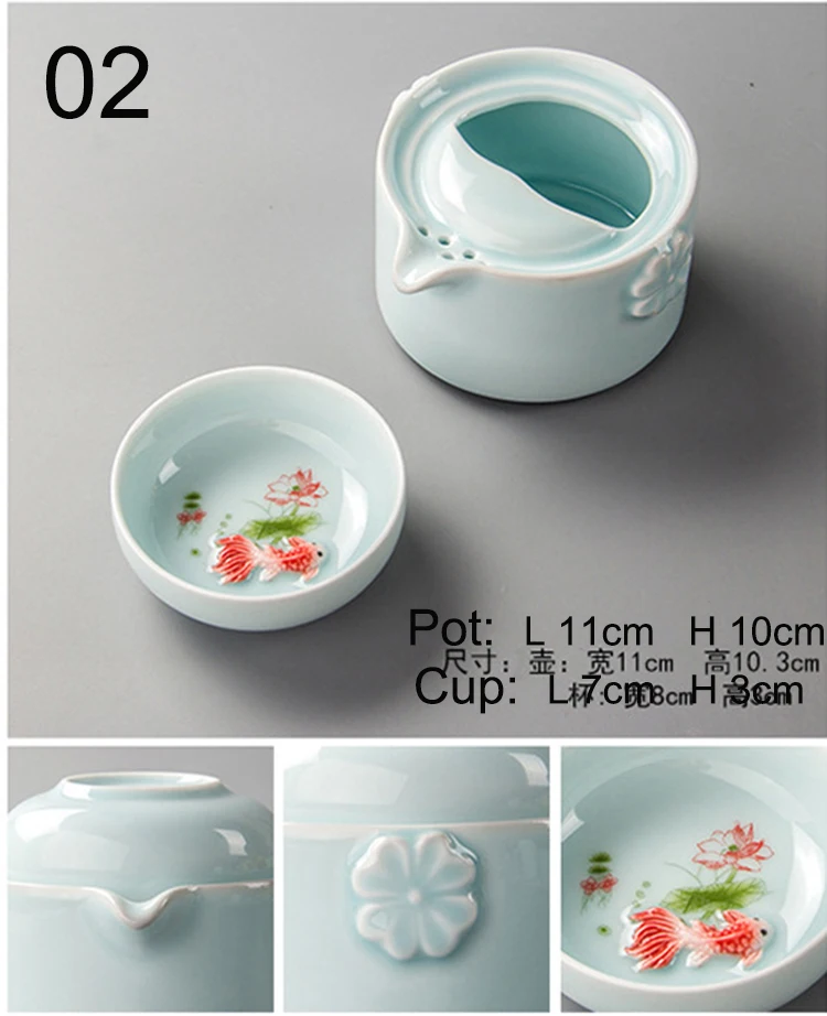 Высококачественный элегантный gaiwan Celadon 3D Карп чайный набор кунг фу включает в