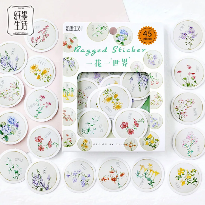 Flower 45 шт./упак. мультфильм цветы продукты животные СТИКЕРЫ пакет Kawaii планировщик для скрапбукинга наклейки Escolar школьные принадлежности - Цвет: Flower