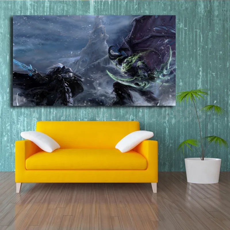 World Of Warcrafts Arthas Vs Illidan настенные художественные плакаты с принтами картины для