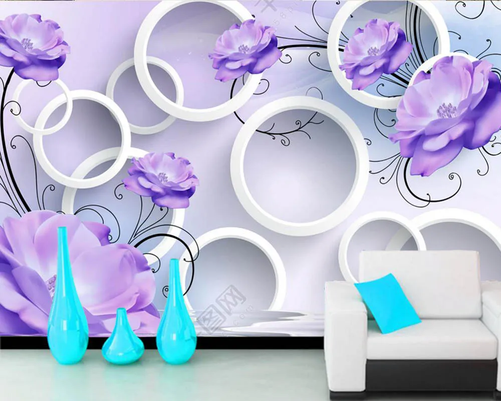 Современные 3d обои Papel de parede с фиолетовыми розовыми кругами для гостиной ТВ