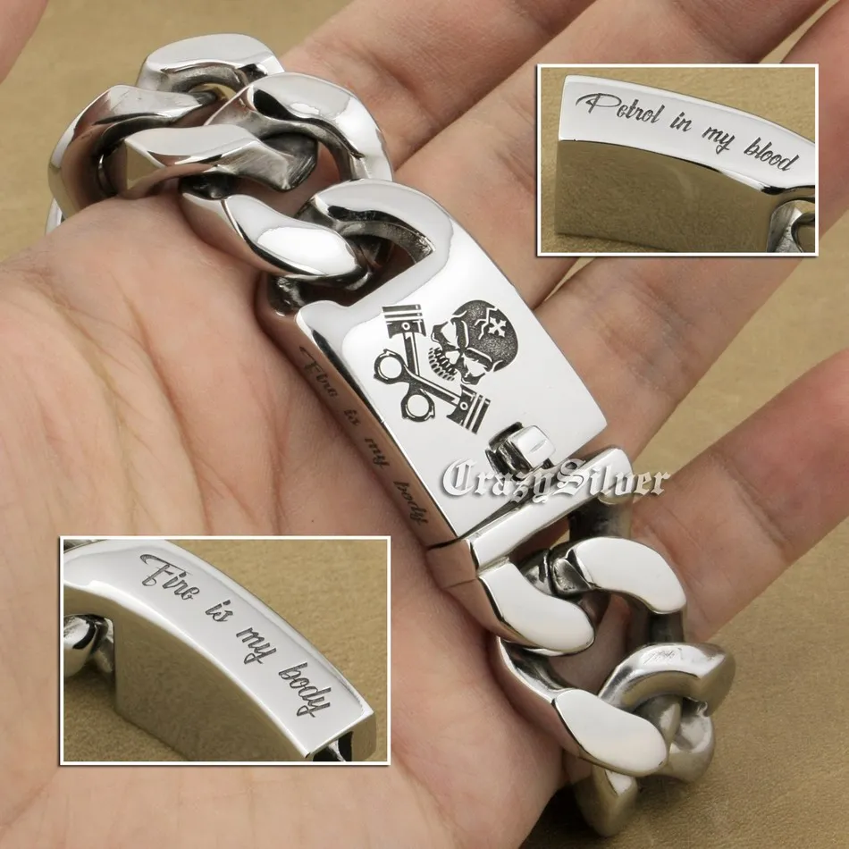 9 длины глубокая гравировка двигатель с черепом нержавеющая сталь 316L мужской