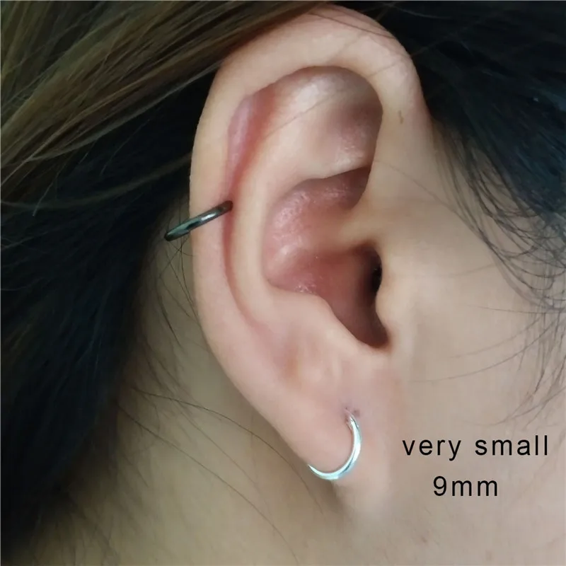 INZATT Real 925 Sterling Silver Minimalist Smooth Round Hoop Earrings Fine Jewelry Accessories Black White Color | Украшения и