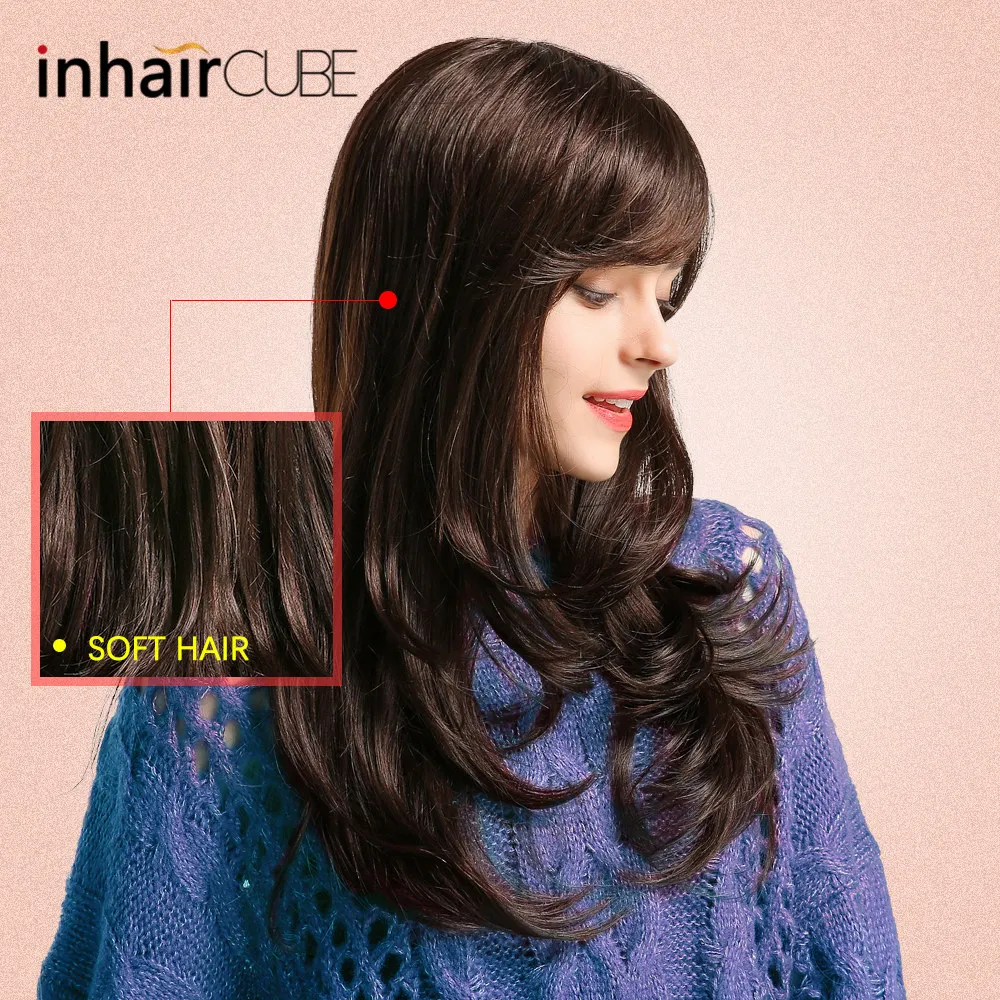 Парик Inhair Cube 24 дюйма из натуральных синтетических волос длинные волнистые черные