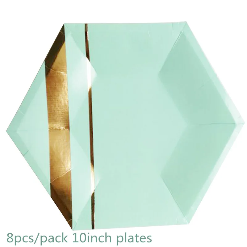 8pcs 10inch KUCHUANG розовый и зеленый стильный шестигранный одноразовые вечерние столовые приборы тарелки салфетки под чашки Baby Shower Свадьба День Рождения Декор - Цвет: 8pcs 10inch