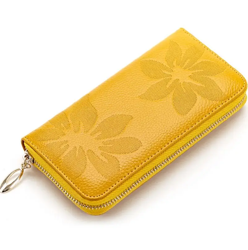 

Classic Europe Style Genuine Leather Wallet Women Flower Long Wallets Purse Zipper Clutch Cow Leather Wallet Carteira Feminina
